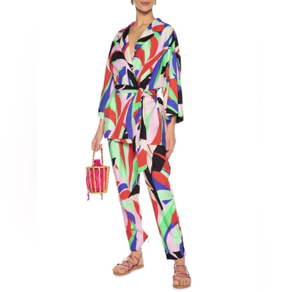 Farm Rio Women’s Fresh Foliage Colorful Print Tie‎ Waist Casual Jacket Kimono XS - Picture 1 of 12